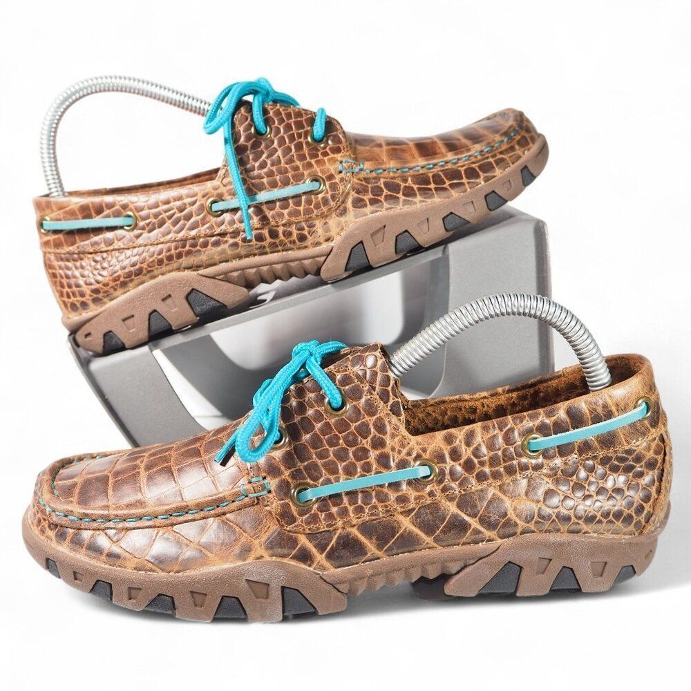 Ferrini Belly Crocodile Print Driving Moc Toe Leather Loafers Women‎ 8.5B